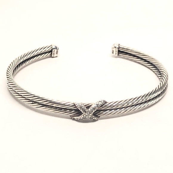 David Yurman Diamond X Double Cable Cuff Bracelet .925 / 18K - Picture 4 of 11